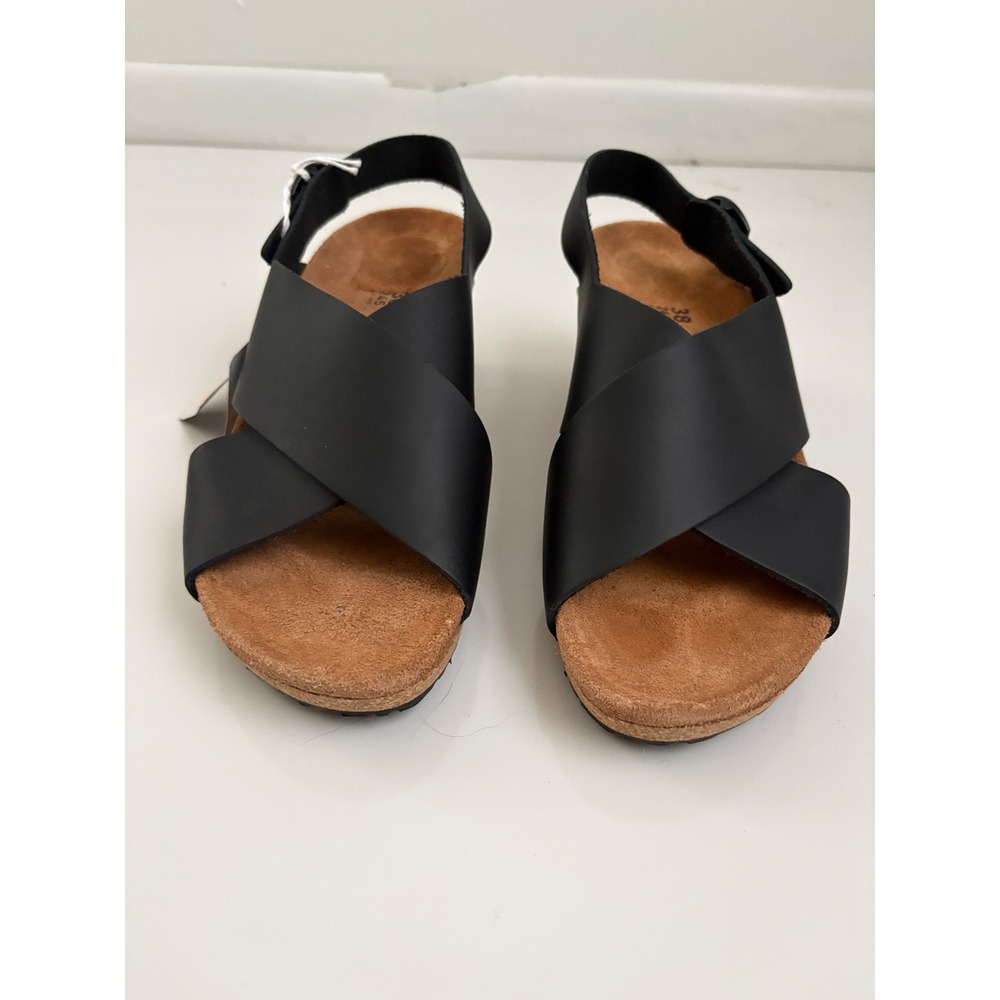 NWT Papillio Birkenstock Mary Black Leather Wedge Sandals 38 L7 M5 - Picture 2 of 6